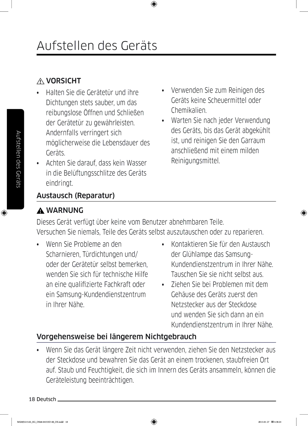 Samsung MS28J5215AB/EF, MS28J5215AB/EG manual Austausch Reparatur, Wenden Sie sich für technische Hilfe 