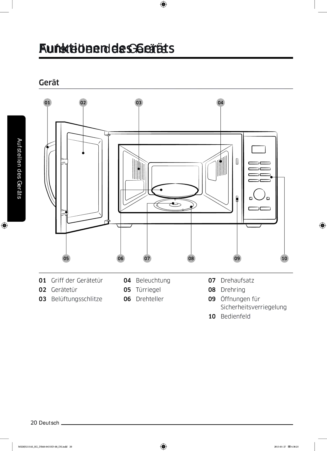 Samsung MS28J5215AB/EF, MS28J5215AB/EG manual Funktionen des Geräts 