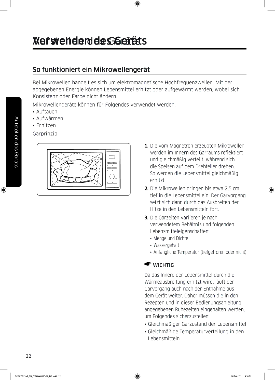 Samsung MS28J5215AB/EF, MS28J5215AB/EG manual Verwenden des Geräts, So funktioniert ein Mikrowellengerät 