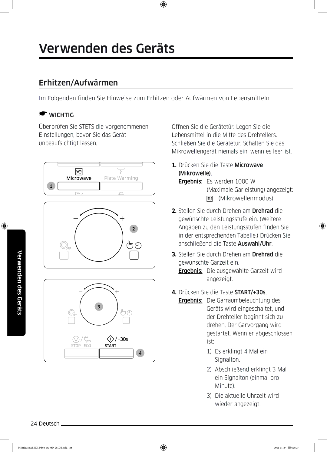 Samsung MS28J5215AB/EF, MS28J5215AB/EG manual Erhitzen/Aufwärmen 