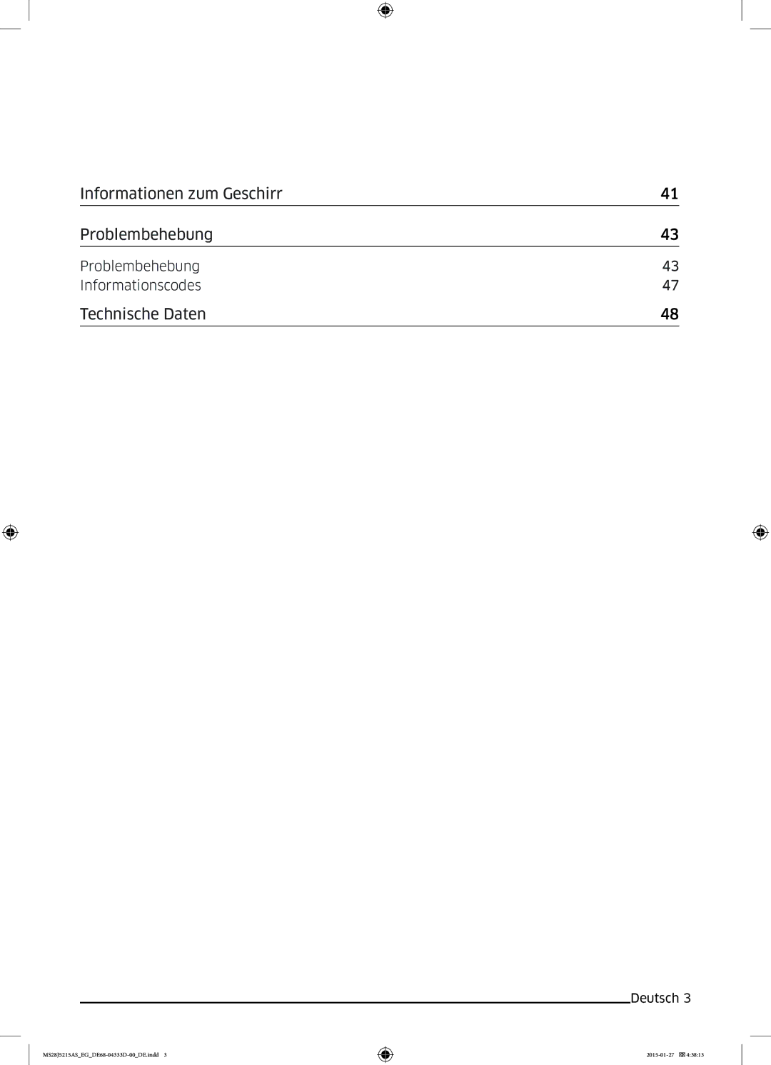 Samsung MS28J5215AB/EG, MS28J5215AB/EF manual Technische Daten, Problembehebung Informationscodes 