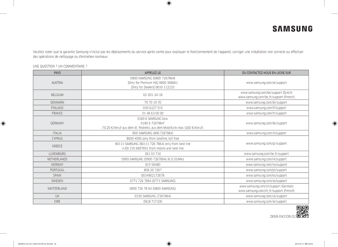 Samsung MS28J5215AS/EF, MS28J5215AW/EF, MS28J5215AB/EF manual UNE Question ? UN Commentaire ? 