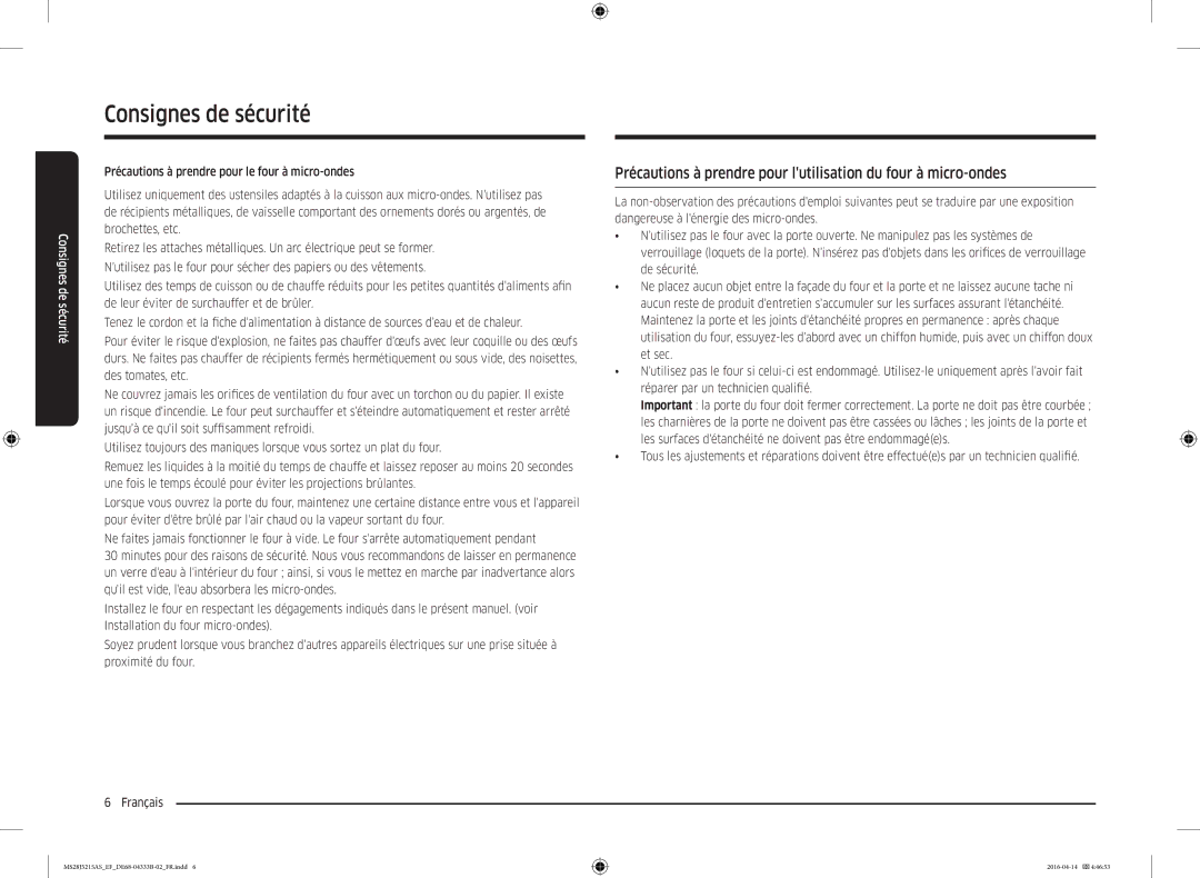 Samsung MS28J5215AW/EF, MS28J5215AS/EF, MS28J5215AB/EF manual Consignes de sécurité 