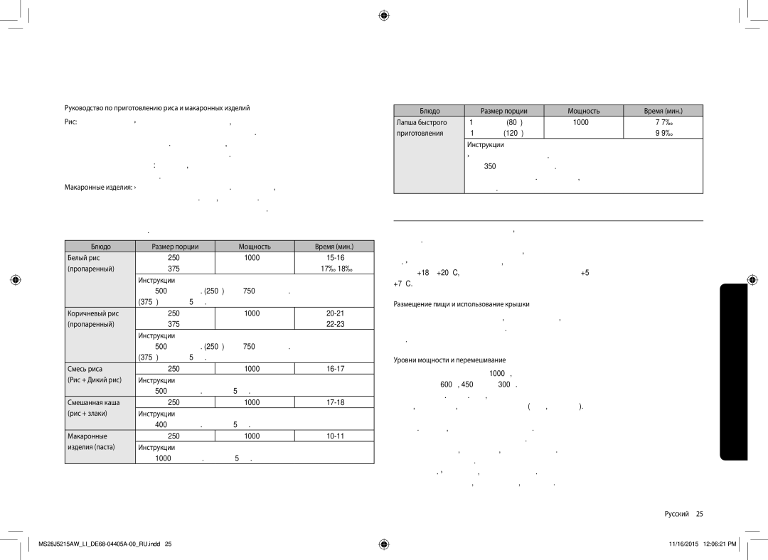 Samsung MS28J5215AW/LI manual Разогрев 