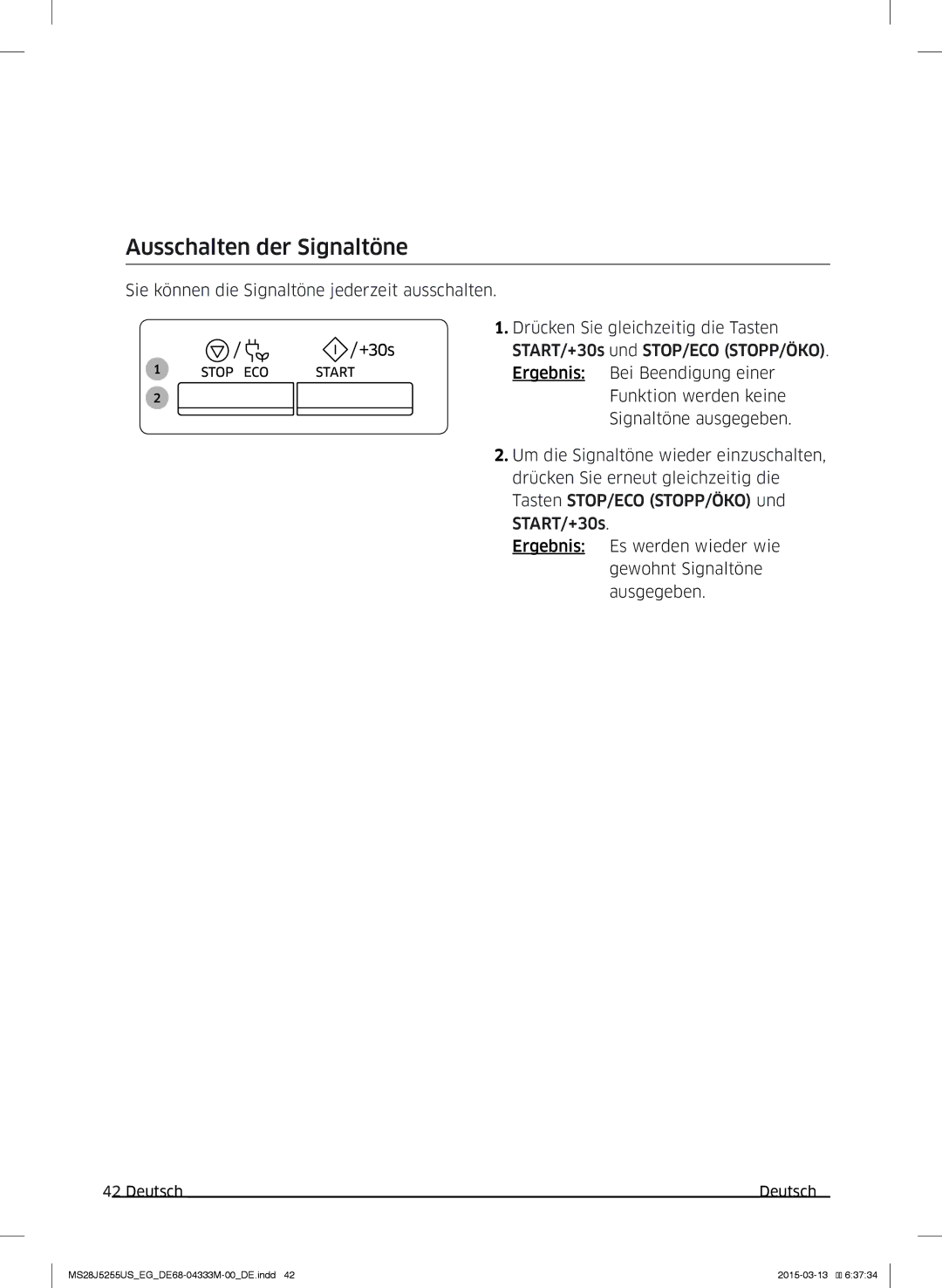 Samsung MS28J5255UB/EF, MS28J5255UB/EG manual Ausschalten der Signaltöne 