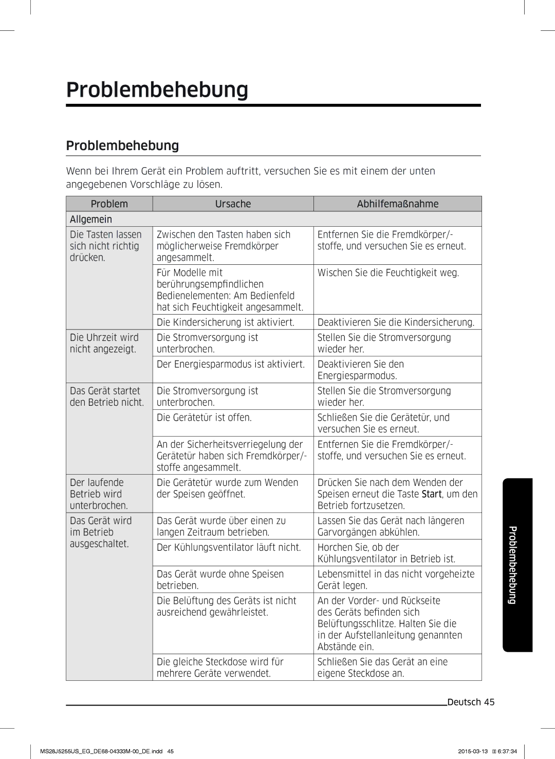 Samsung MS28J5255UB/EG, MS28J5255UB/EF manual Problembehebung 