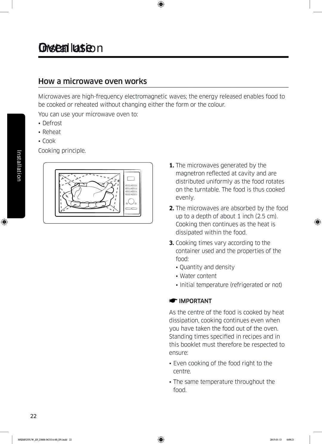 Samsung MS28J5255UB/EF, MS28J5255UB/EG, MS28J5255US/EF, MS28J5255UW/EF manual Oven use, How a microwave oven works 