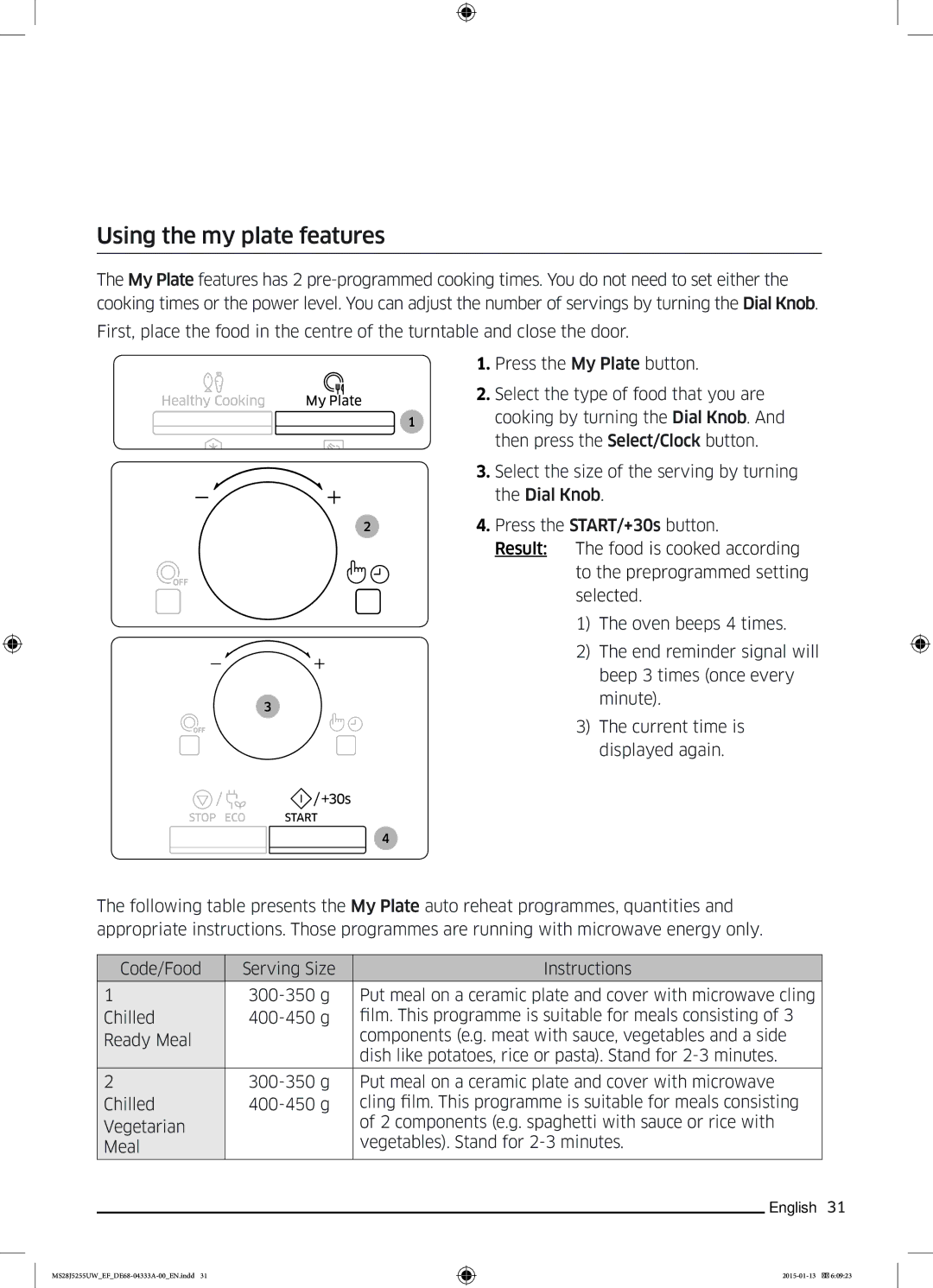 Samsung MS28J5255UB/EG, MS28J5255US/EF, MS28J5255UW/EF, MS28J5255UB/EF manual Using the my plate features 