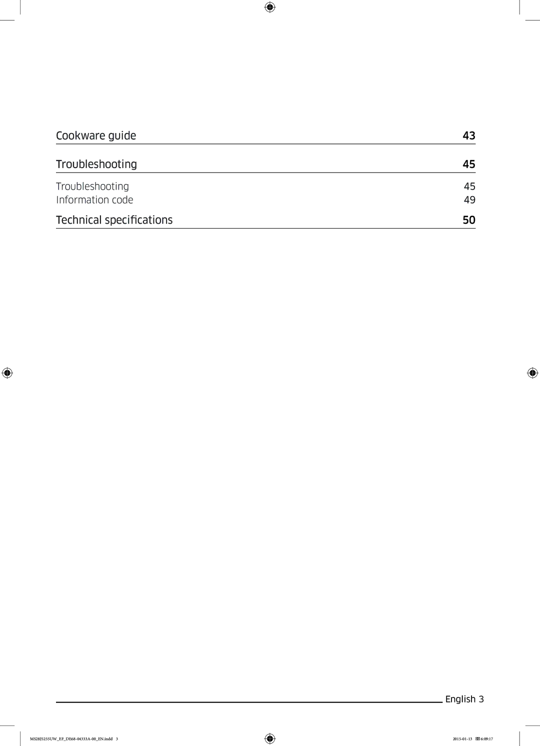 Samsung MS28J5255UB/EG, MS28J5255US/EF, MS28J5255UW/EF, MS28J5255UB/EF manual Cookware guide Troubleshooting 