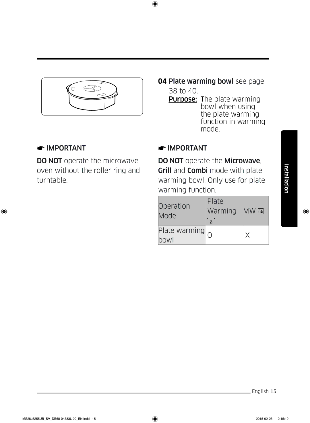 Samsung MS28J5255UB/SV manual Installation 