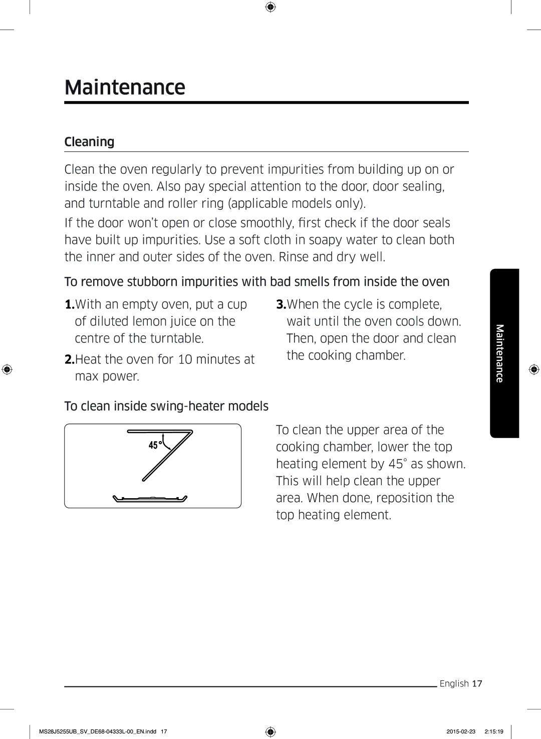 Samsung MS28J5255UB/SV manual Maintenance 