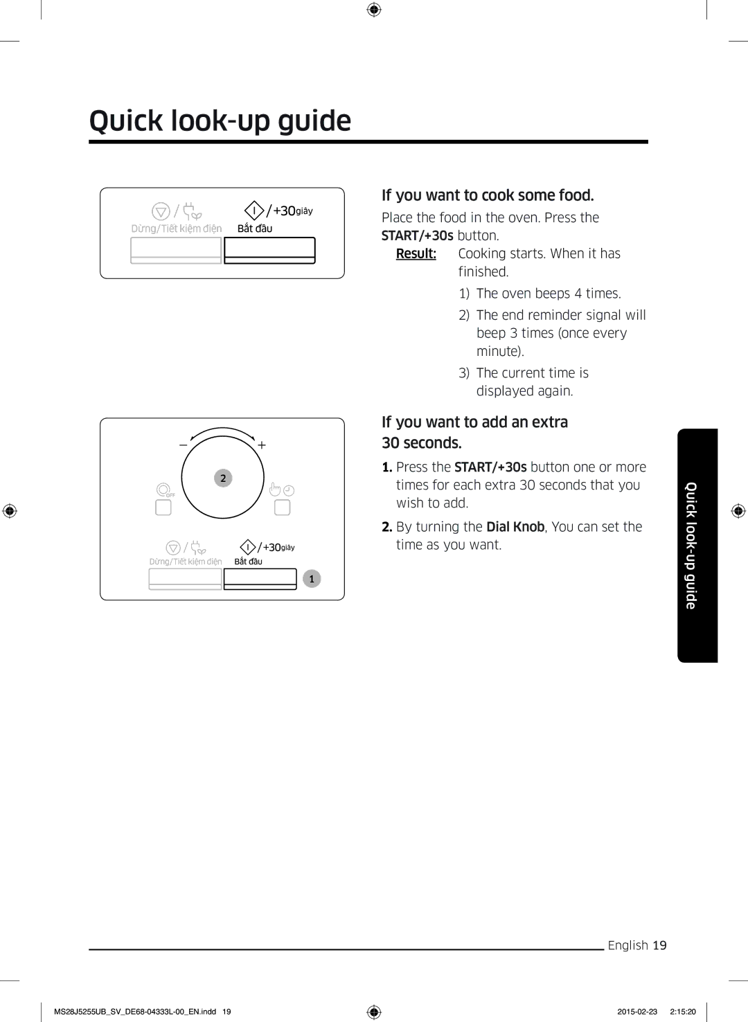 Samsung MS28J5255UB/SV manual Quick look-up guide, If you want to cook some food 