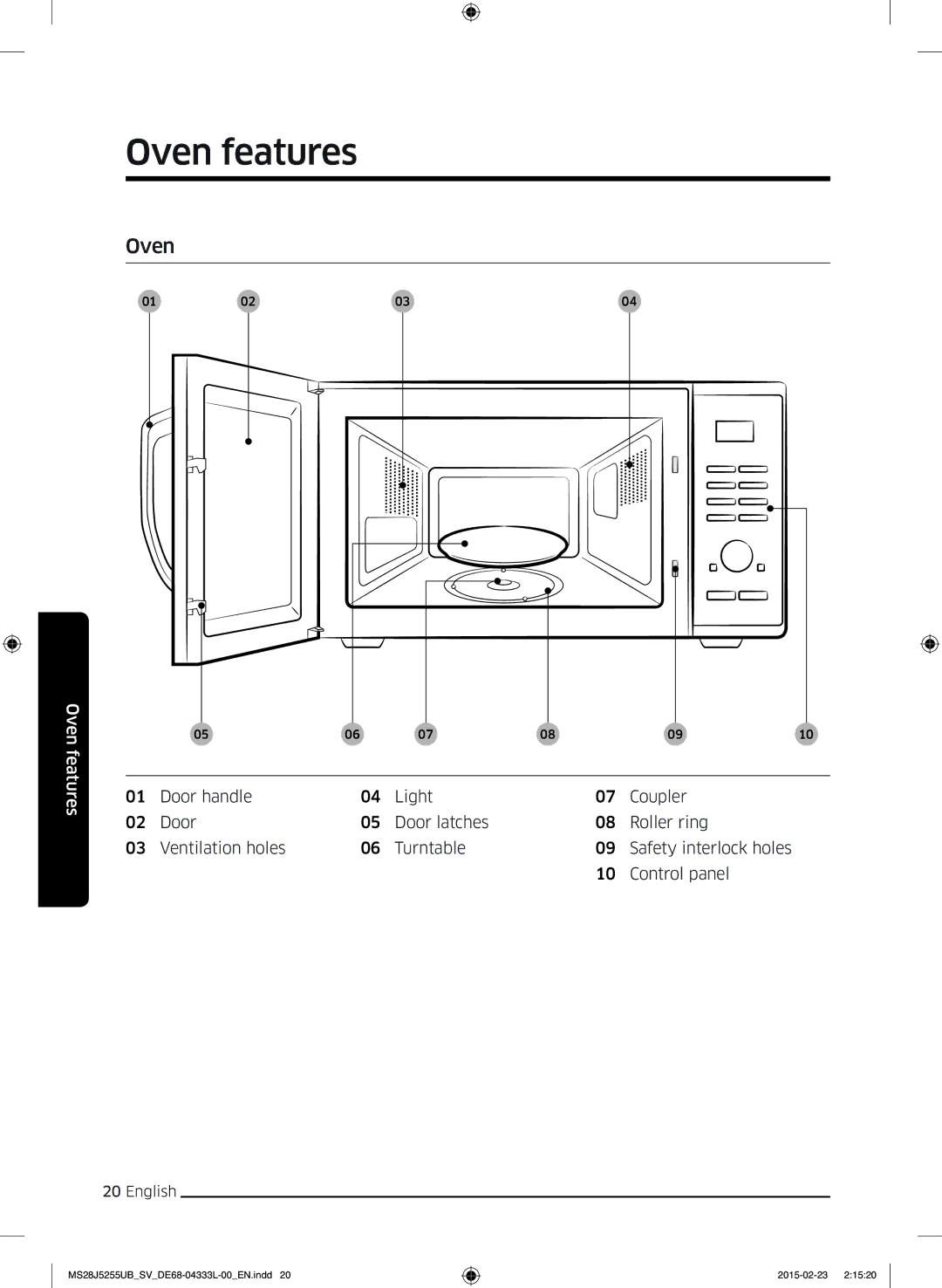 Samsung MS28J5255UB/SV manual Oven features 