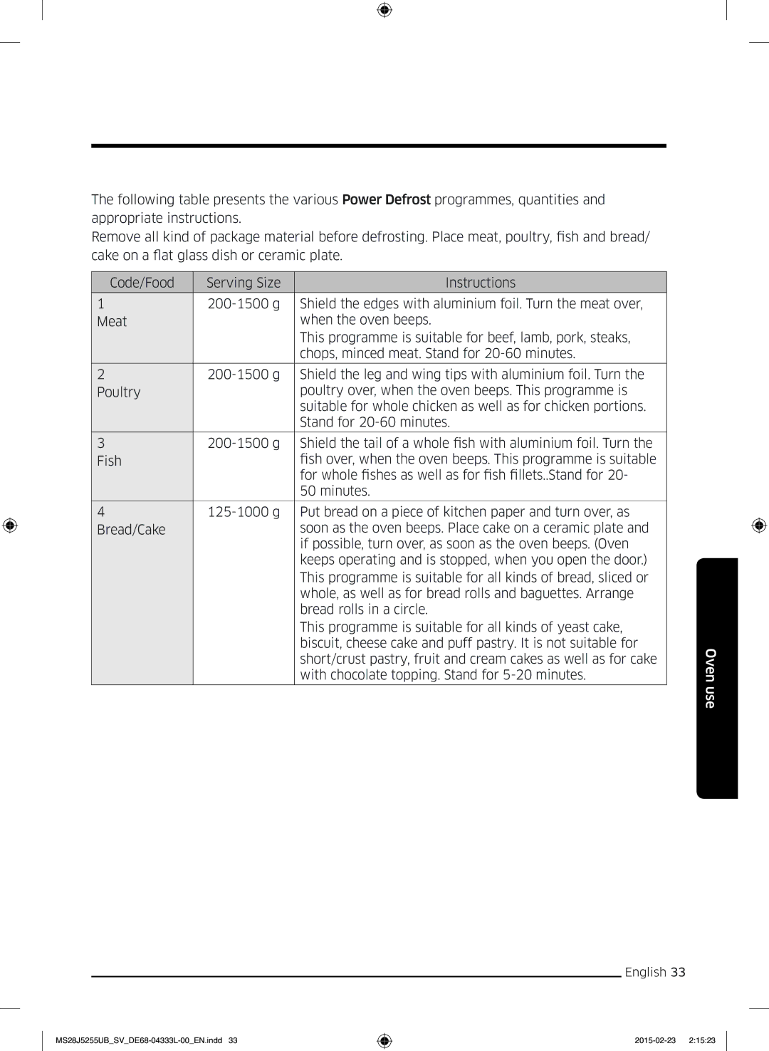 Samsung MS28J5255UB/SV manual Oven use 