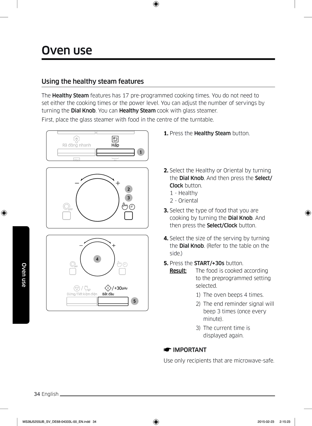 Samsung MS28J5255UB/SV manual Using the healthy steam features 