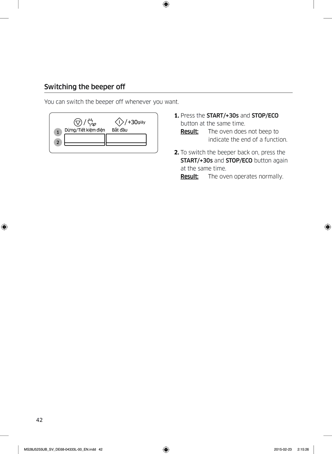 Samsung MS28J5255UB/SV manual Switching the beeper off 