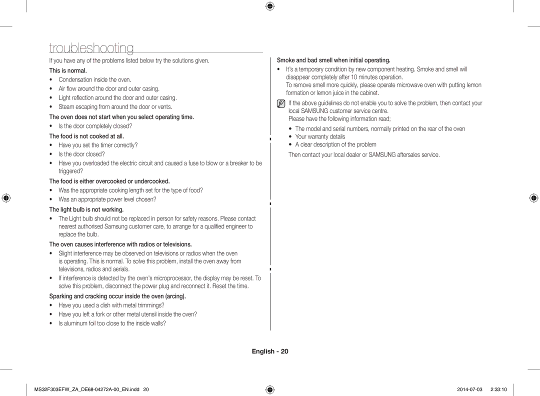 Samsung MS32F303EFW/ZA manual Troubleshooting 