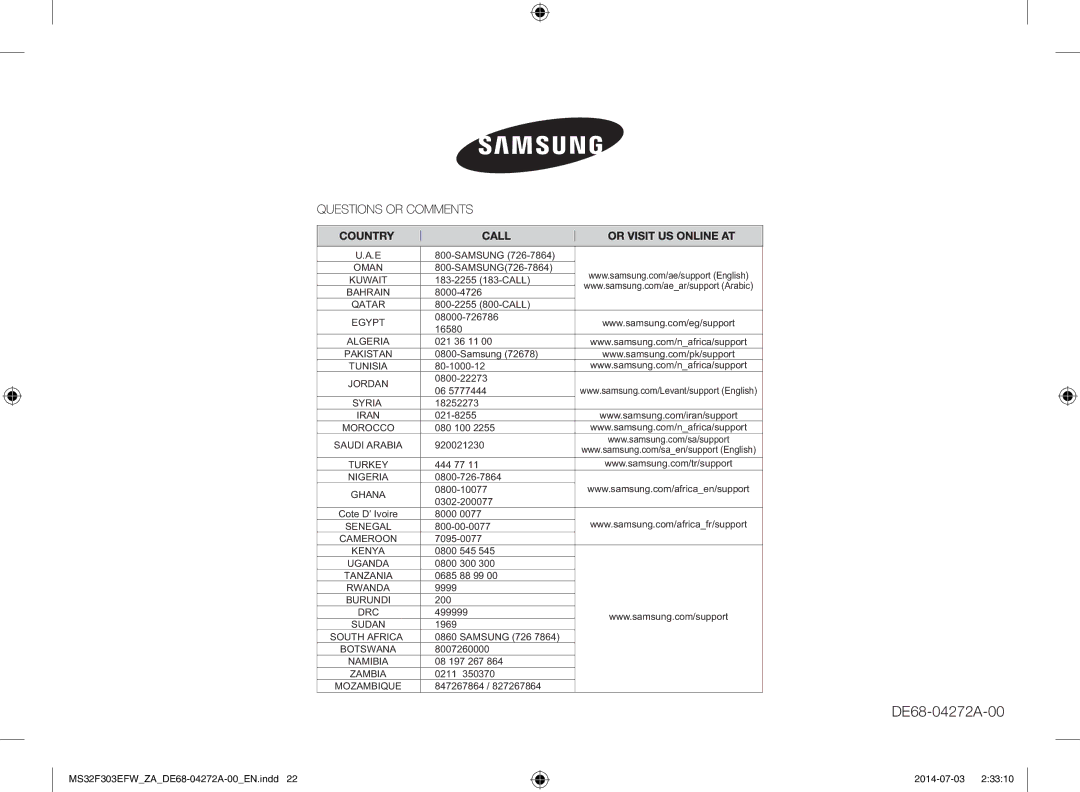 Samsung MS32F303EFW/ZA manual Oman 