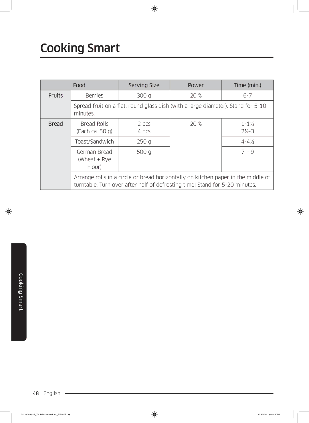 Samsung MS32J5133AT/ZA manual Cooking Smart 