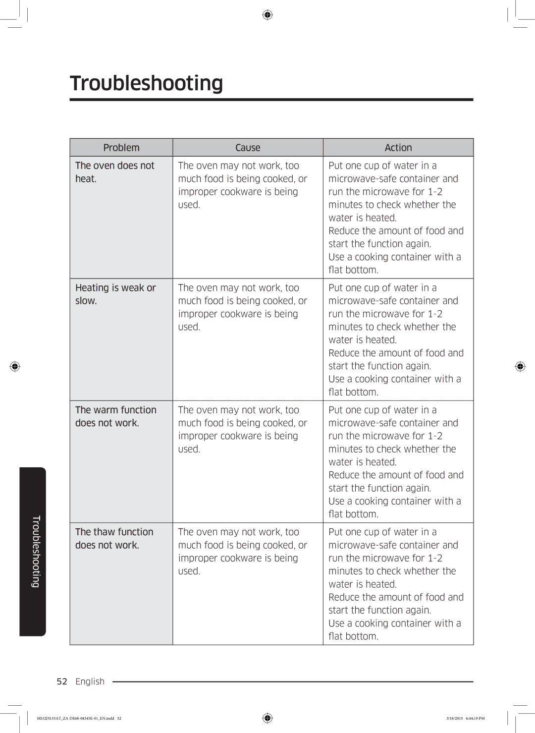 Samsung MS32J5133AT/ZA manual Troubleshooting 