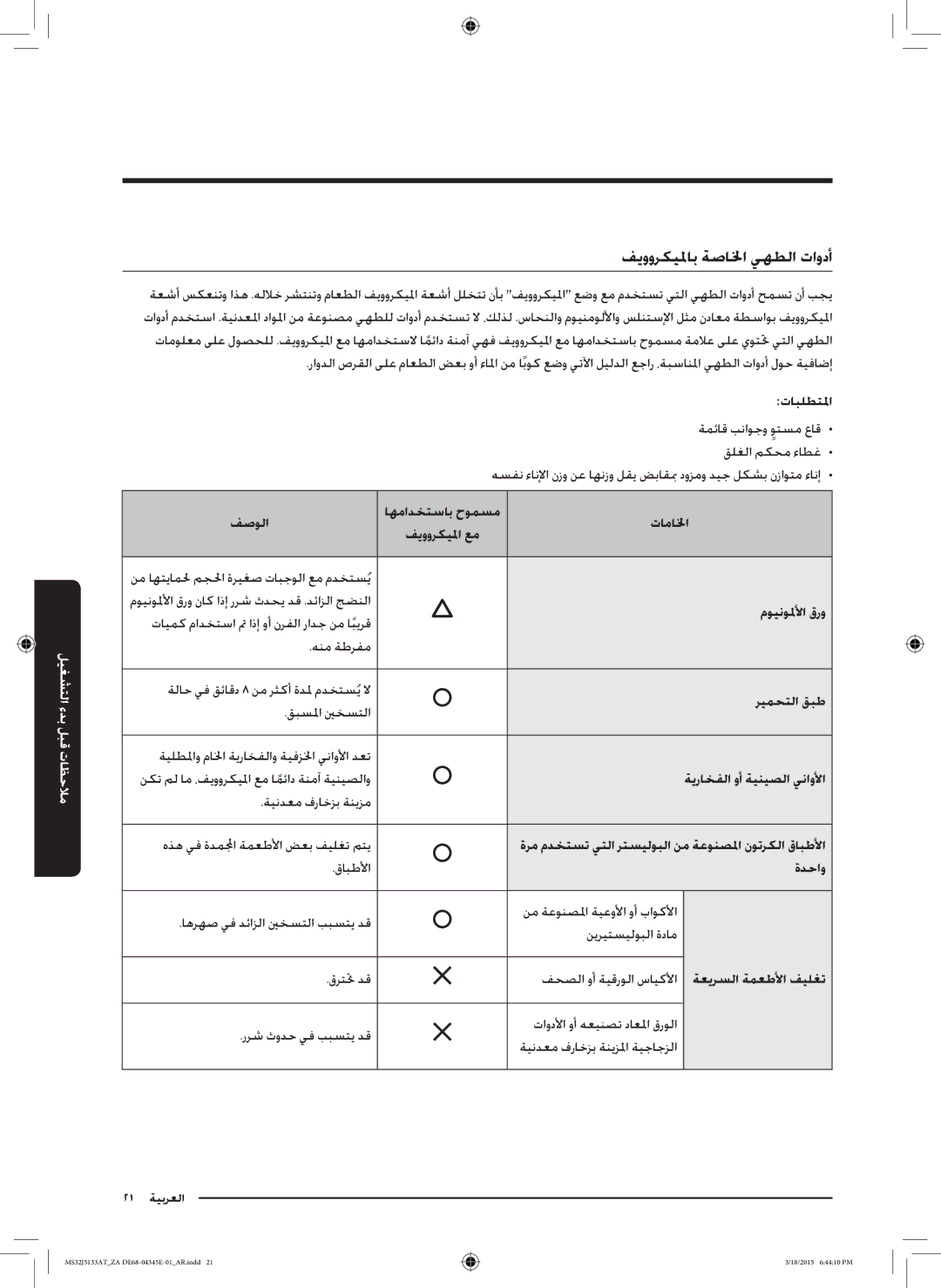 Samsung MS32J5133AT/ZA manual فيووركيلماب ةصالخا يهطلا تاودأ 