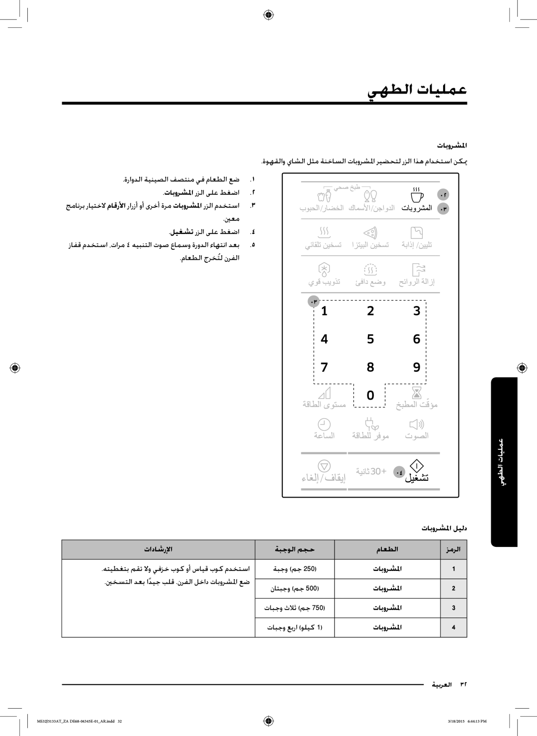 Samsung MS32J5133AT/ZA manual تابورشلما, ةراودلا ةينيصلا فصتنم يف ماعطلا عض, ينعم ليغشت رزلا ىلع طغضا 