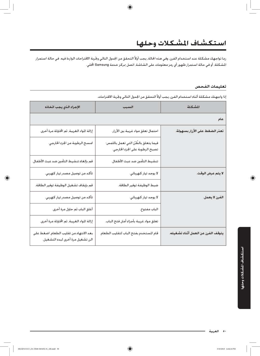 Samsung MS32J5133AT/ZA manual اهلحو تلاكشلما فاشكتسا, صحفلا تاميلعت 