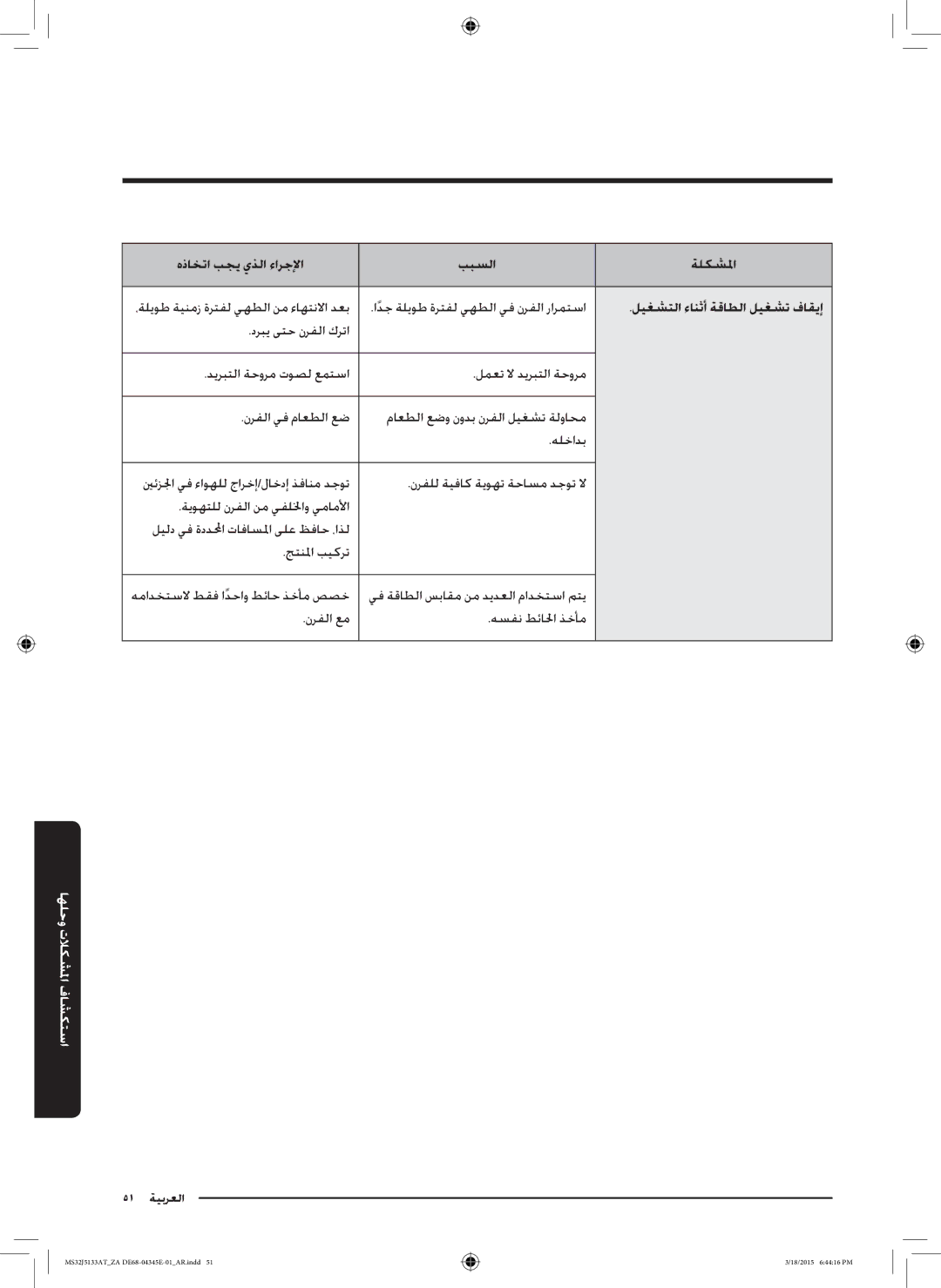 Samsung MS32J5133AT/ZA manual هذاختا بجي يذلا ءارجلإا ببسلا ةلكشلما, ليغشتلا ءانثأ ةقاطلا ليغشت فاقيإ 