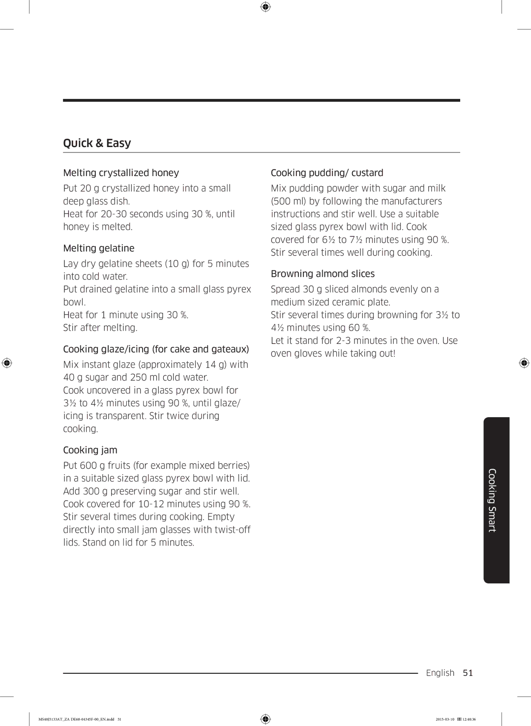 Samsung MS40J5133AT/ZA manual Quick & Easy 