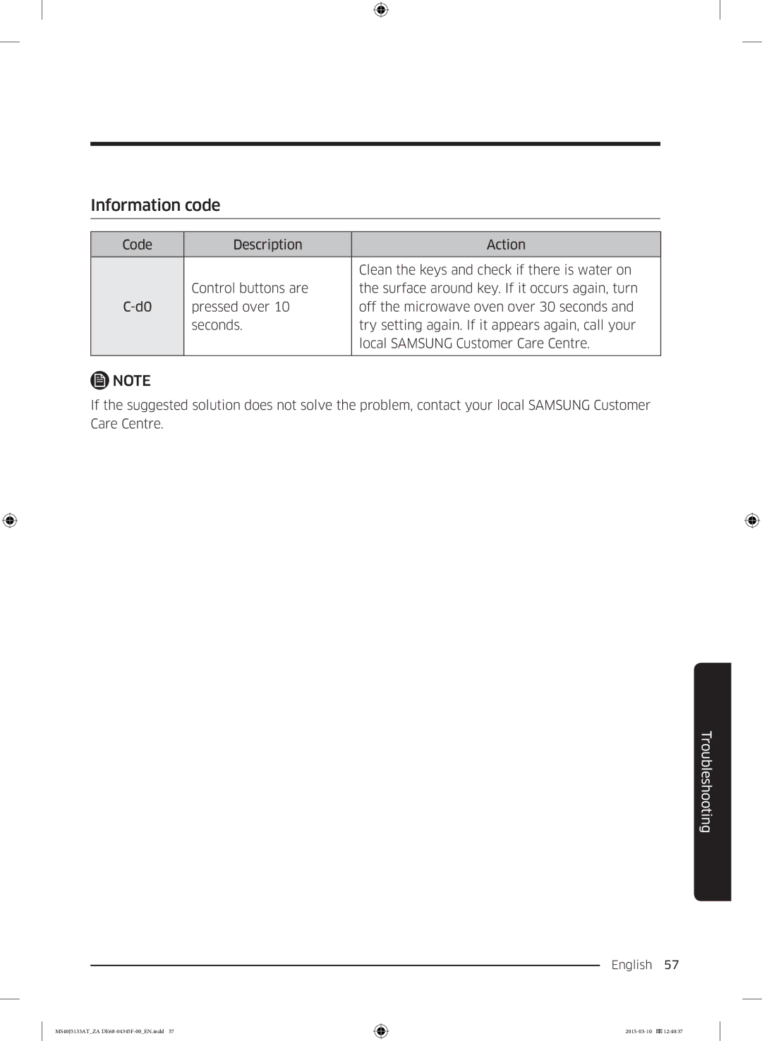 Samsung MS40J5133AT/ZA manual Information code 