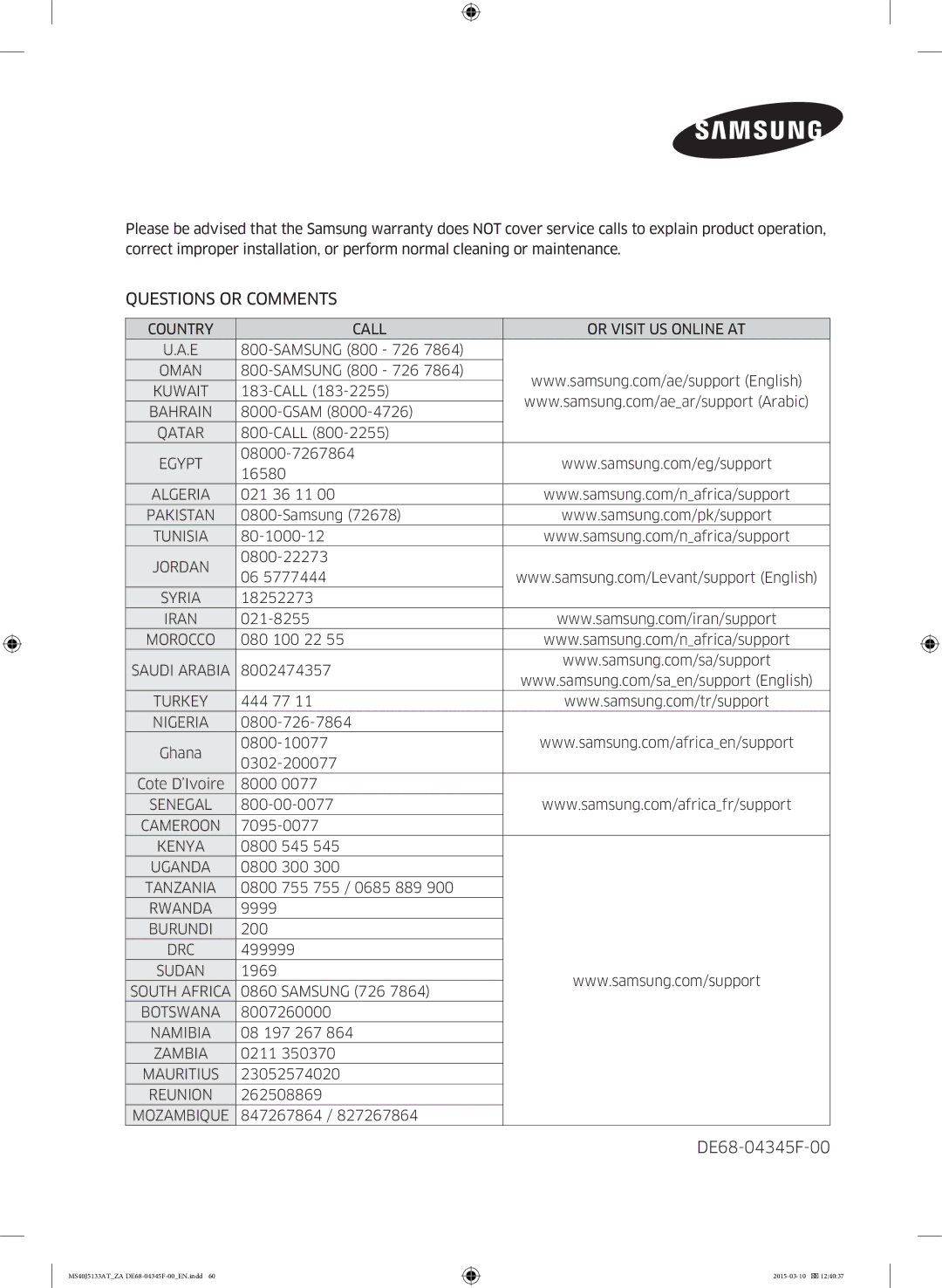 Samsung MS40J5133AT/ZA manual Questions or Comments 