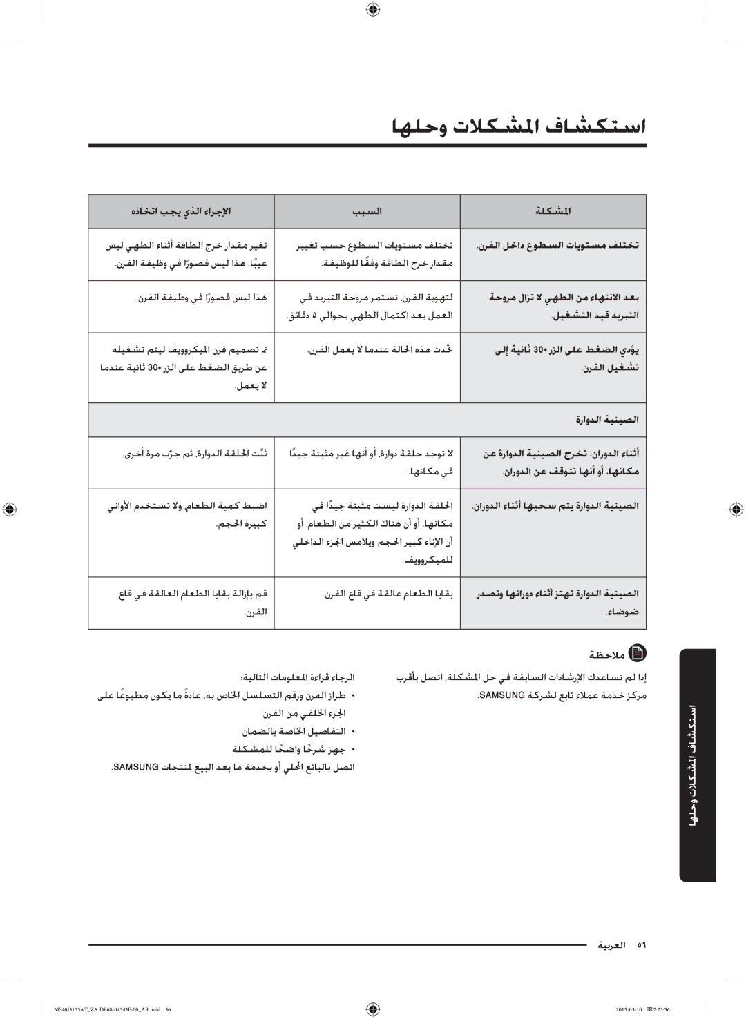 Samsung MS40J5133AT/ZA نرفلا لخاد عوطسلا تايوتسم فلتخت, ةحورم لازت لا يهطلا نم ءاهتنلاا دعب, ليغشتلا ديق ديربتلا, ءاضوض 