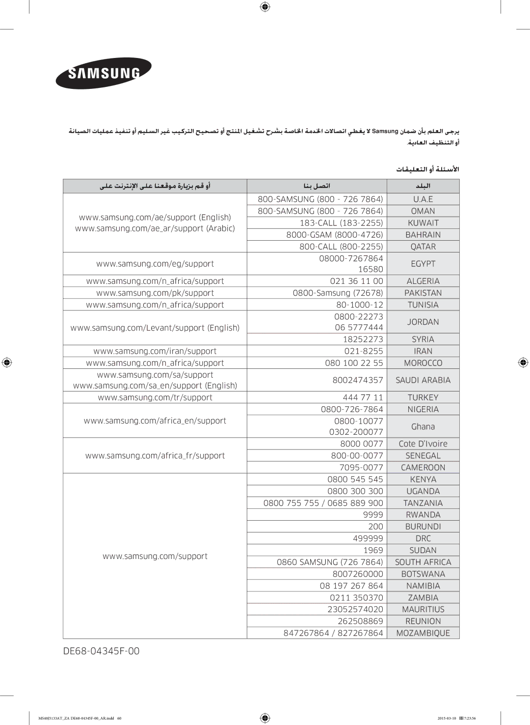 Samsung MS40J5133AT/ZA manual تاقيلعتلا وأ ةلئسلأا, انب لصتا دلبلا 