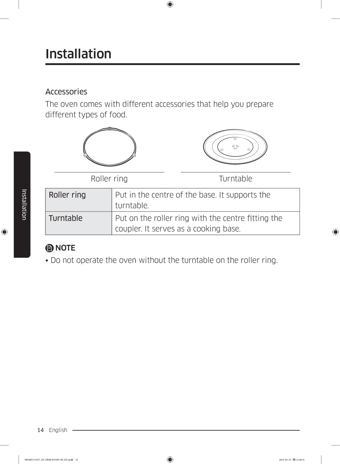 Samsung MS40J5133AT/ZA manual Installation 