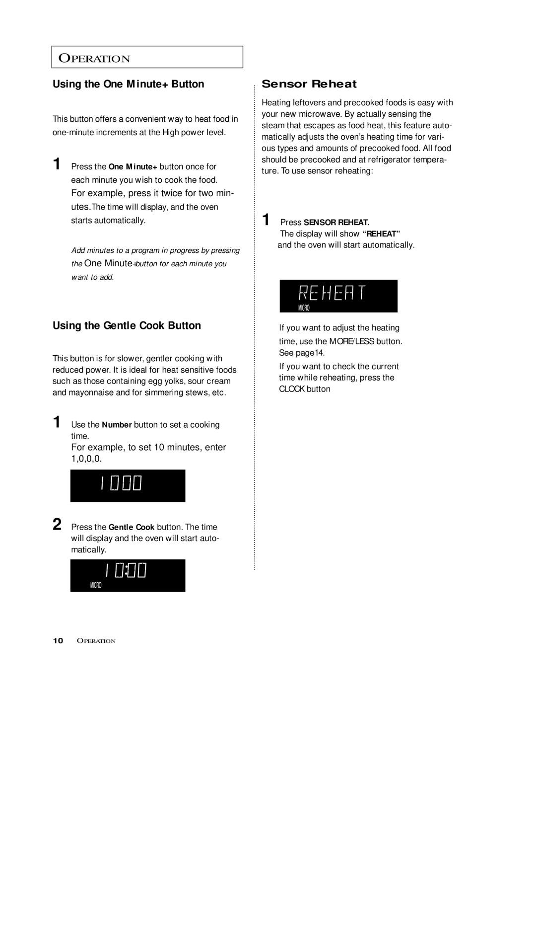 Samsung MS7797G Using the One Minute+ Button, Using the Gentle Cook Button, Use the Number button to set a cooking time 