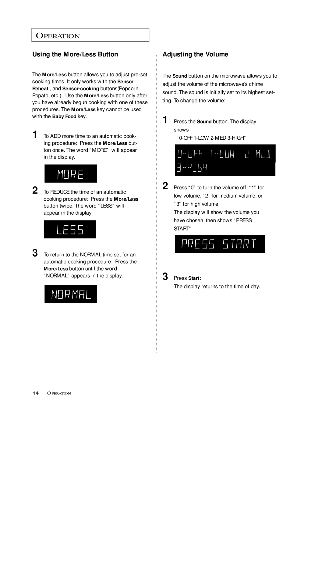 Samsung MS5796S, MS7797G, MS5796W, MS7796W, MS5797G manual Using the More/Less Button, Adjusting the Volume 