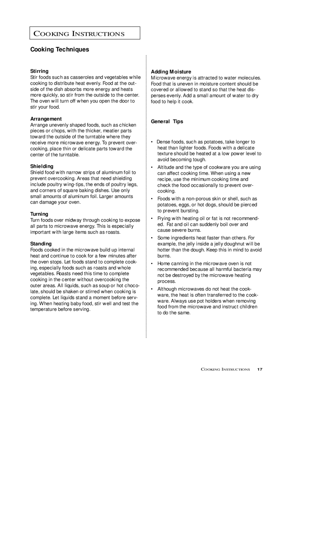 Samsung MS7796W, MS7797G, MS5796W, MS5797G, MS5796S manual Cooking Techniques 