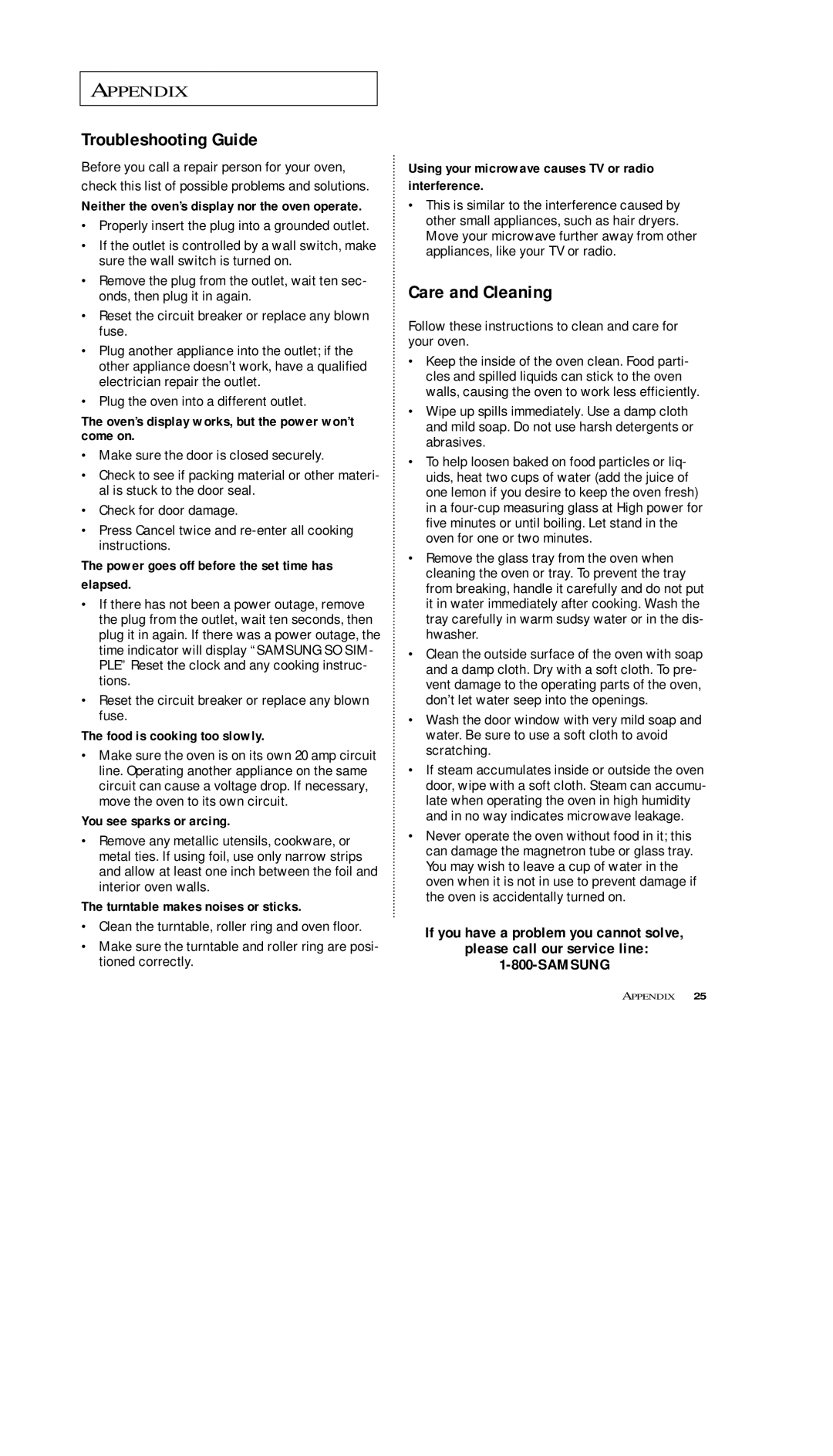 Samsung MS7797G, MS5796W, MS7796W, MS5797G, MS5796S manual Appendix, Troubleshooting Guide, Care and Cleaning 