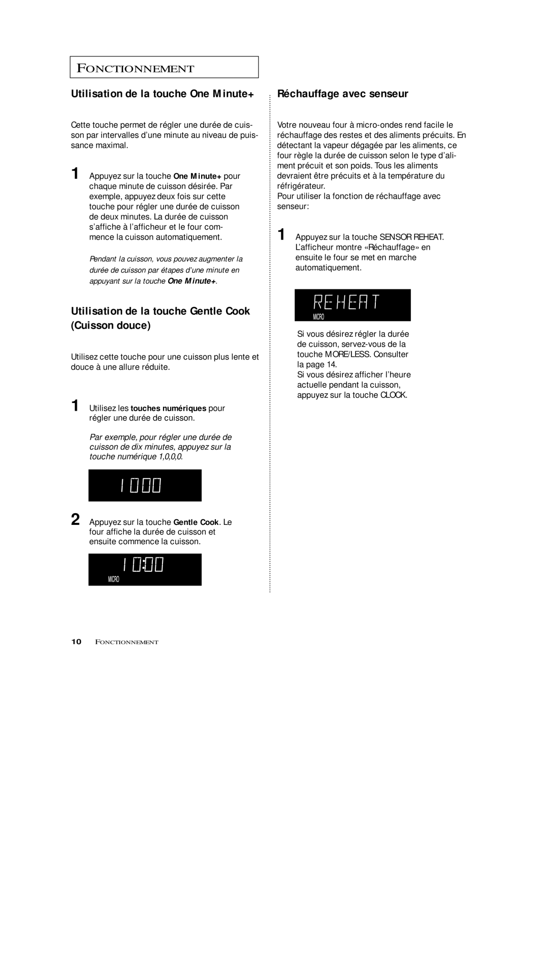 Samsung MS5796W, MS7797G, MS7796W Utilisation de la touche One Minute+, Utilisation de la touche Gentle Cook Cuisson douce 