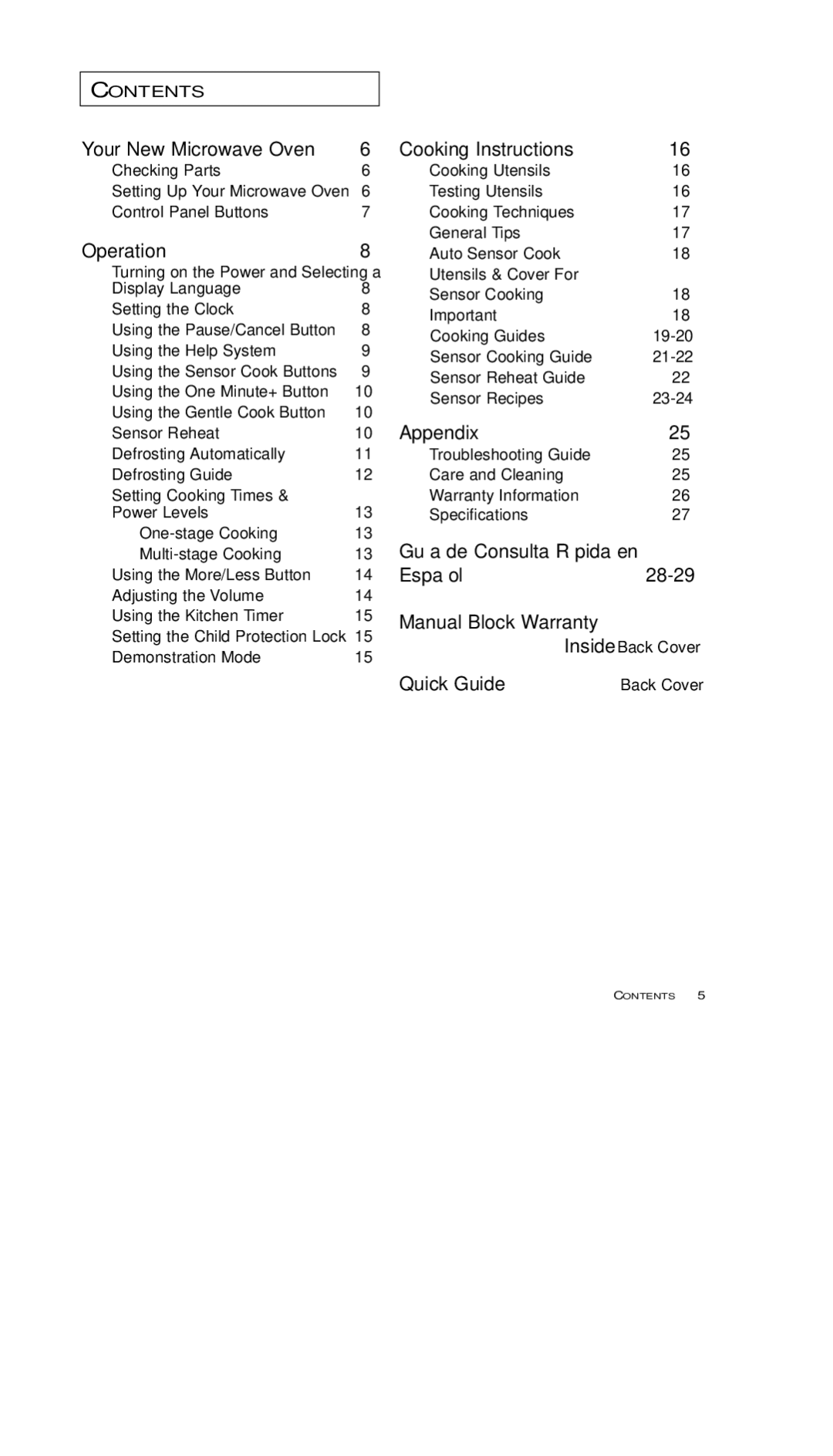 Samsung MS7797G, MS5796W, MS7796W, MS5797G, MS5796S manual Contents 