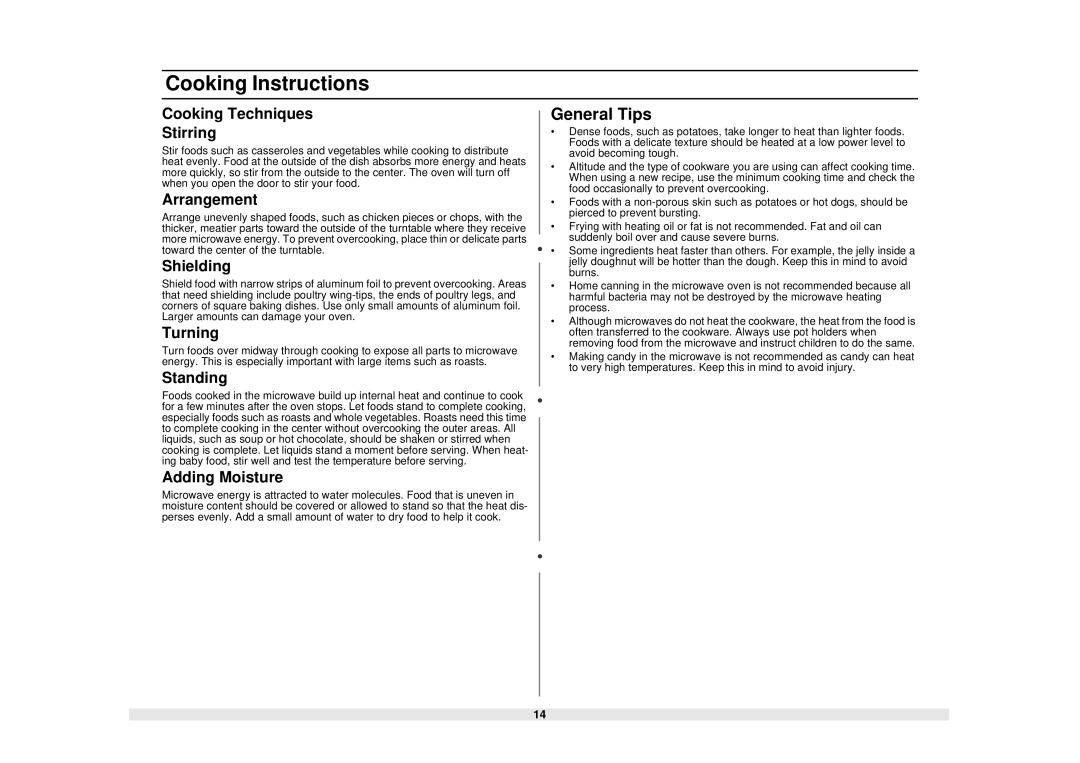 Samsung MS1240WB, MS840WB, MS1040WB, MS1440WB owner manual General Tips 