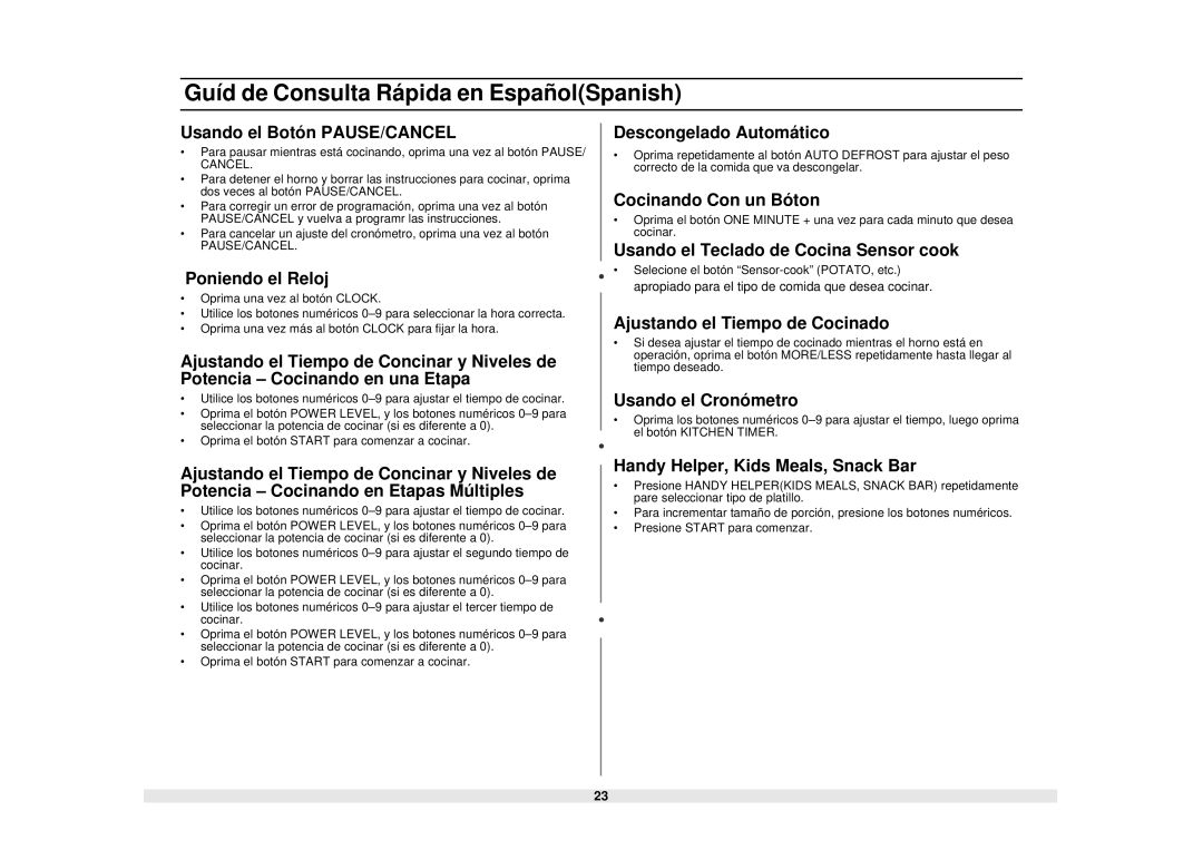 Samsung MS1440WB, MS840WB, MS1040WB, MS1240WB owner manual Guíd de Consulta Rápida en EspañolSpanish 