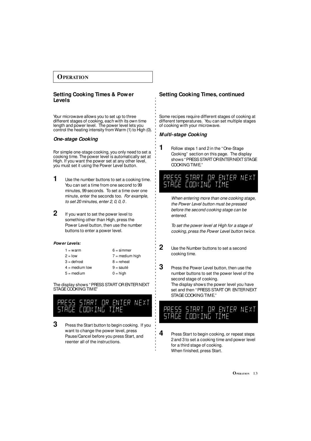 Samsung MS8899S manual Setting Cooking Times & Power, Power Levels, = warm = simmer = low 