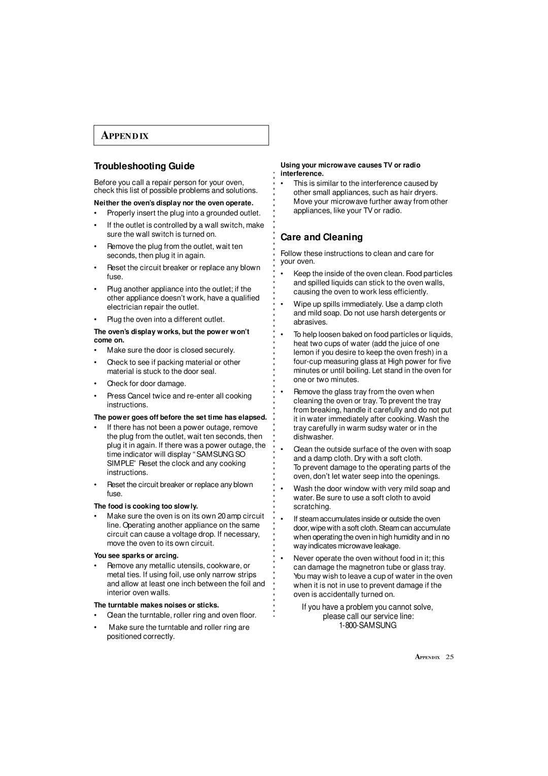 Samsung MS8899S manual Troubleshooting Guide, Care and Cleaning 