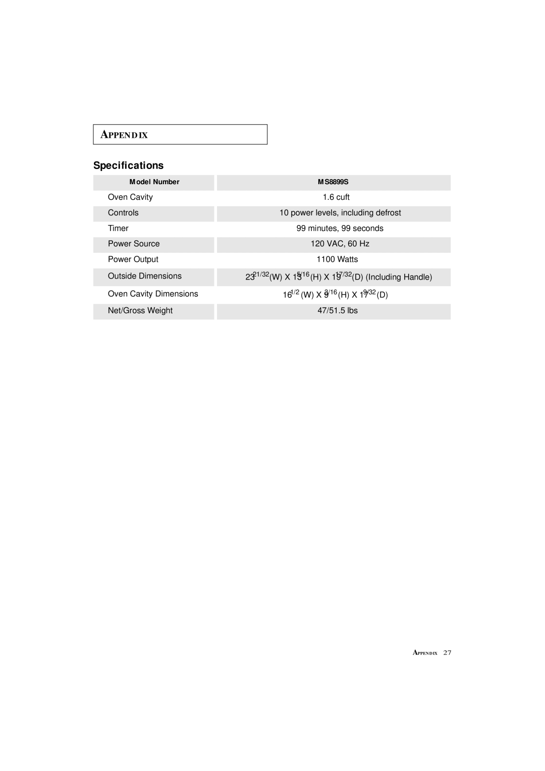 Samsung MS8899S manual Model Number 