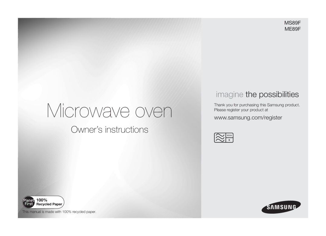 Samsung ME89F, MS89F manual Microwave oven 