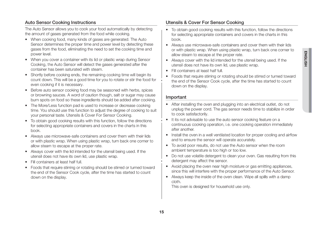 Samsung ME89F, MS89F manual Auto Sensor Cooking Instructions 