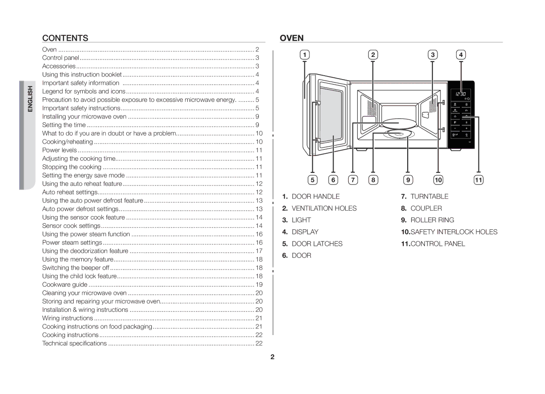 Samsung MS89F, ME89F manual Contents, Oven 