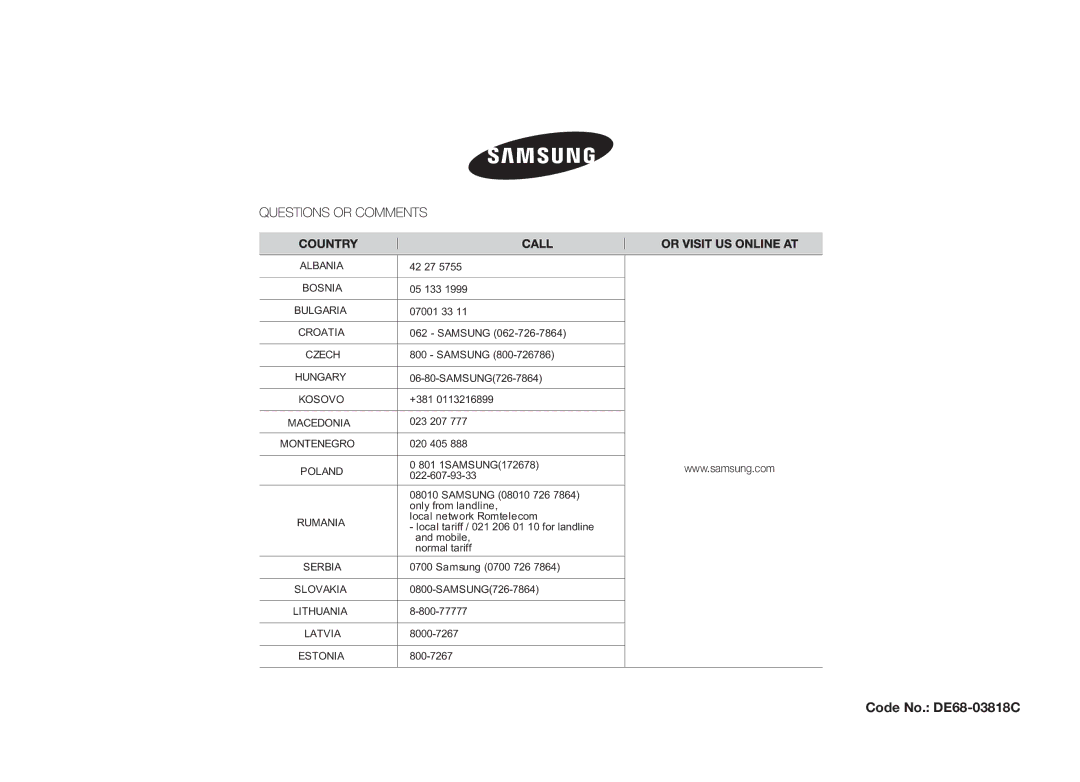 Samsung MS89F, ME89F manual Code No. DE68-03818C 