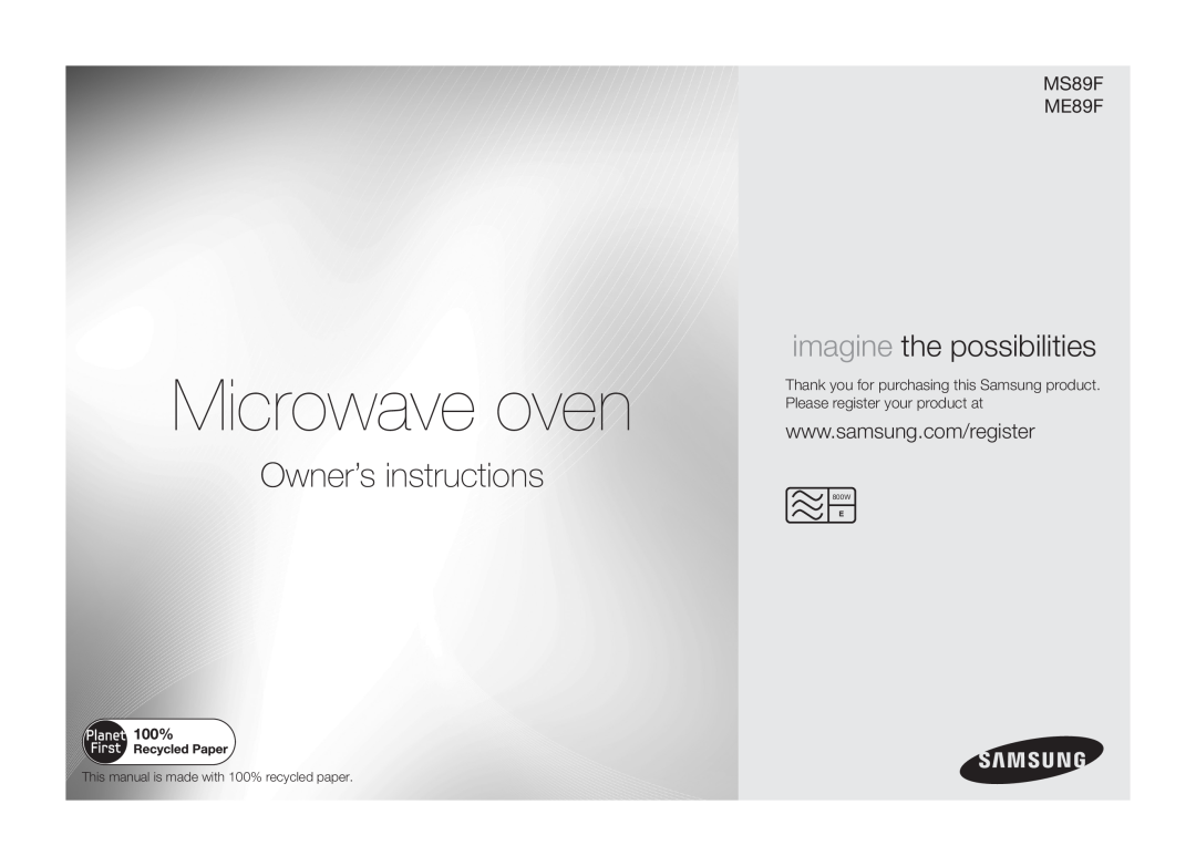 Samsung manual MS89F ME89F, Microwave oven, Owner’s instructions, imagine the possibilities, 800W 